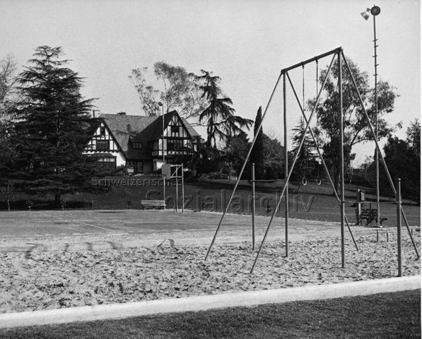 "Outdoor gym and basketball"; um 1970