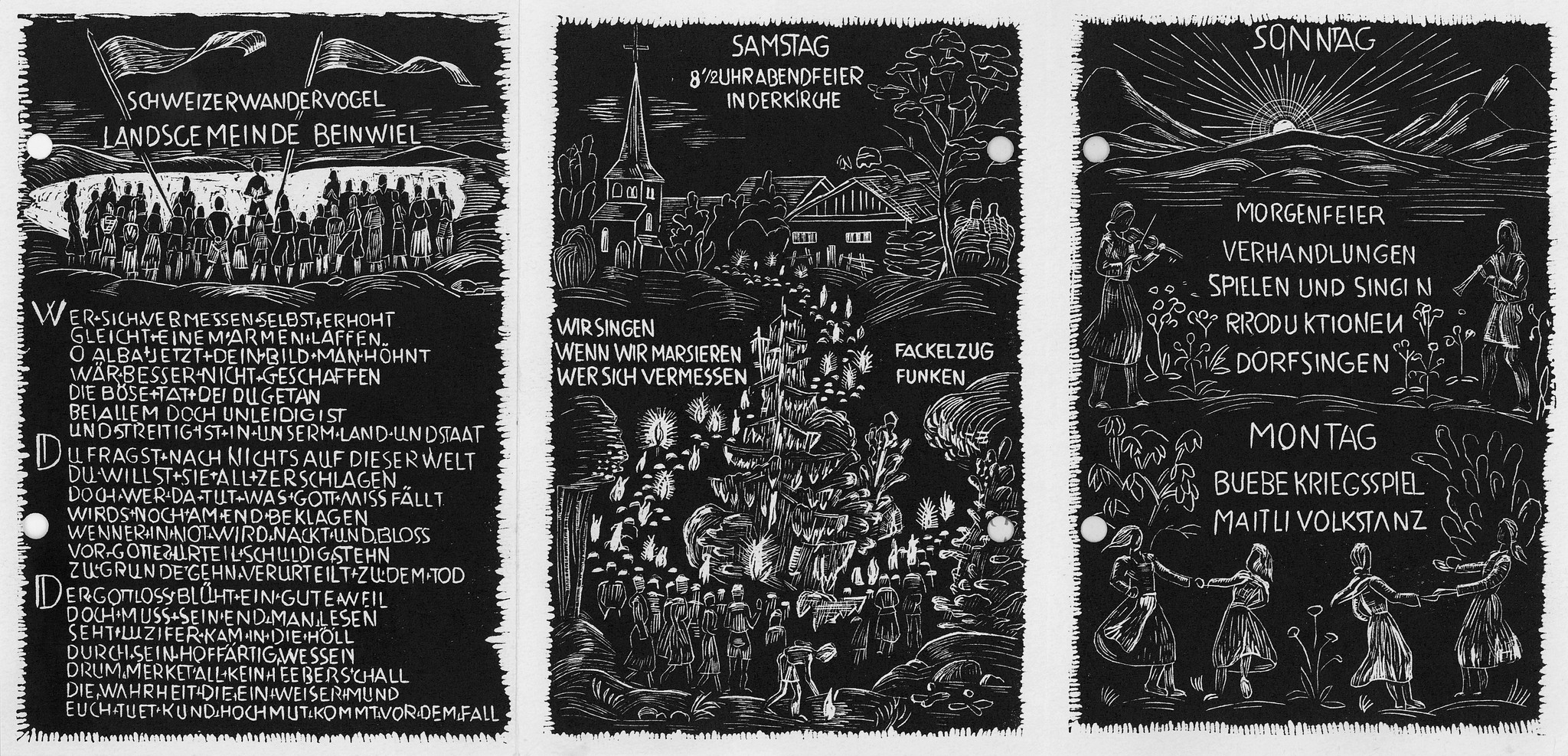 Schweizer Wandervogel Landsgemeinde Beinwiel [sic] - Kleine Plakate mit dem Ablauf der Landsgemeinde (1939)