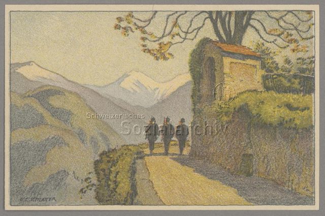 "Patrouille im Tessin", Schweizerische Nationalspende für unsere Soldaten und ihre Familien, ca. 1920