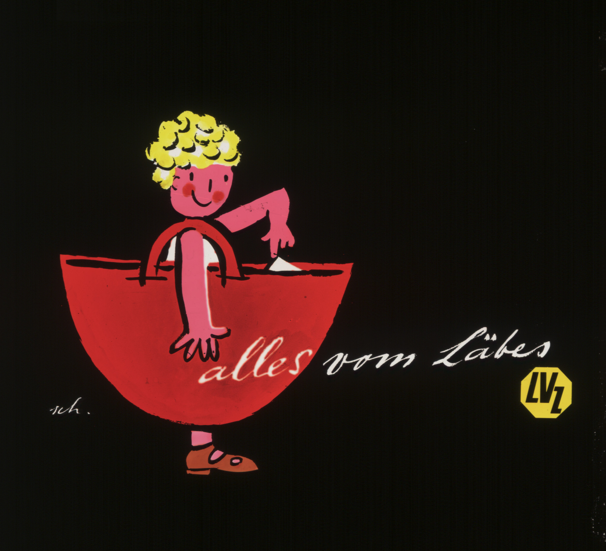 Comicfigu mit riesiger Umhängetasche: "alles vom Läbes - LVZ"