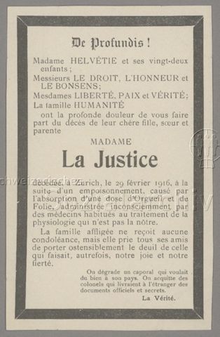 De Profundis! Madame Helvétia et ses vingt-deux enfants; [...] Madame La Justice [...]