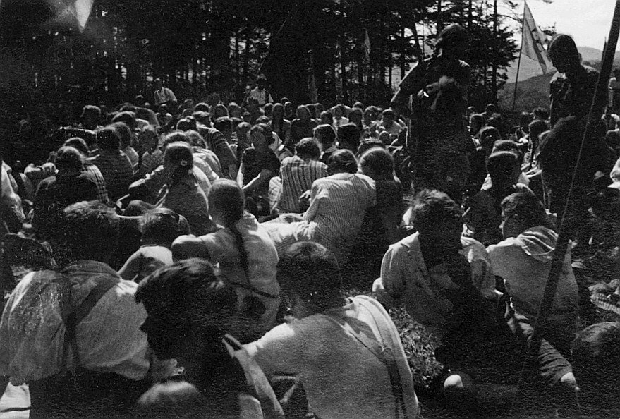 Wandervogel-Landsgemeinde in Adetswil - Versammelte Wandervögel sitzen auf der Wiese (1925)