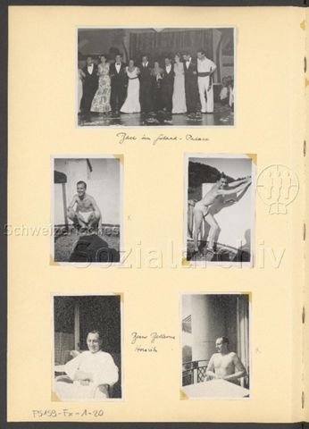 Fotoalbum Nico Kaufmann, 1928–1950 – "Ball im Gstaad-Palace" (oben), "Bern Bellevue, Horowitz" (unten), um 1938/39