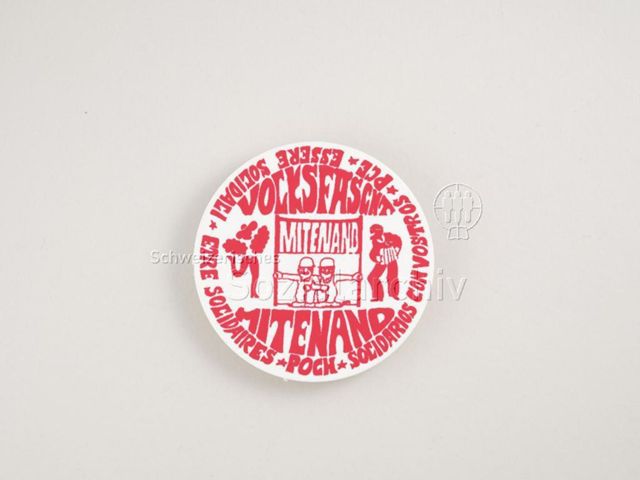Pin "Volksfäscht Mitenand, [...] PCE, [...] POCH", 1981
