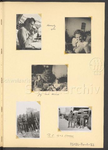 Fotoalbum Nico Kaufmann, 1928–1950 – "Hennely 1943" (oben), "Gog und Henneli" (mitte), "R. S. 1943 Sommer" (unten), 1943