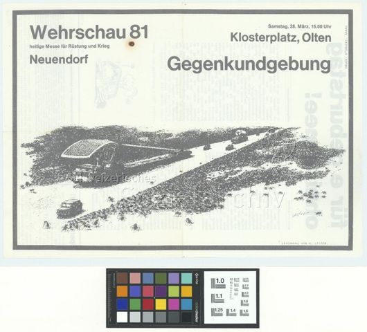 "Gegenkundgebung – Wehrschau 81, heilige Messe für Rüstung und Krieg Neuendorf", Klosterplatz Olten, 28.03.1981