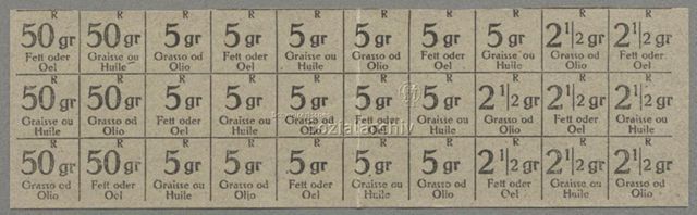Lebensmittelmarken für Fett und Öl, um 1919