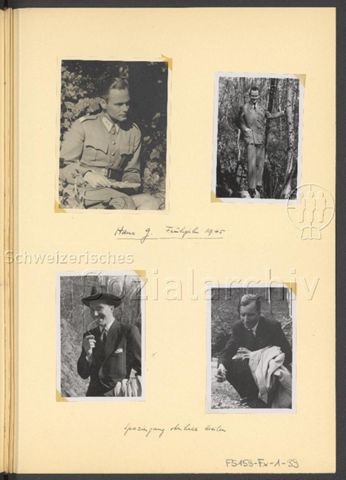 Fotoalbum Nico Kaufmann, 1928–1950 – "Hans G. Frühjahr 1945" (oben), "Spaziergang oberhalb Meilen" (unten), 1945