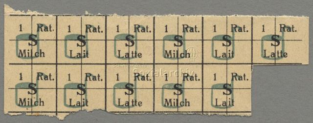 Lebensmittelmarken für Milch, um 1919