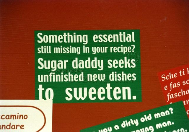 Fotos Expo 02, 2002 - "Something essential still missing in your recipe? Sugar daddy seeks unfinished new dishes to sweeten."