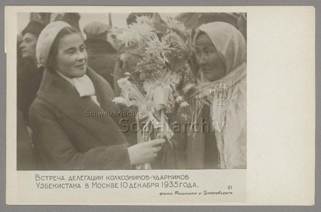 "Empfang einer Delegation der Stossbrigadler-Kollektivbauern Usbekistans in Moskau, 10.12.1935"