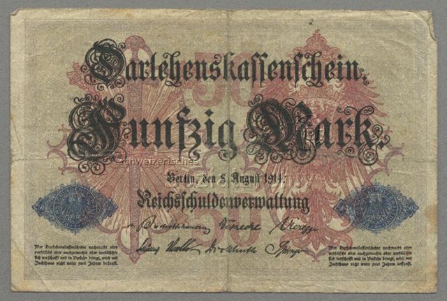"Darlehenskassenschein 50 Mark, Reichsschuldenverwaltung 1914"