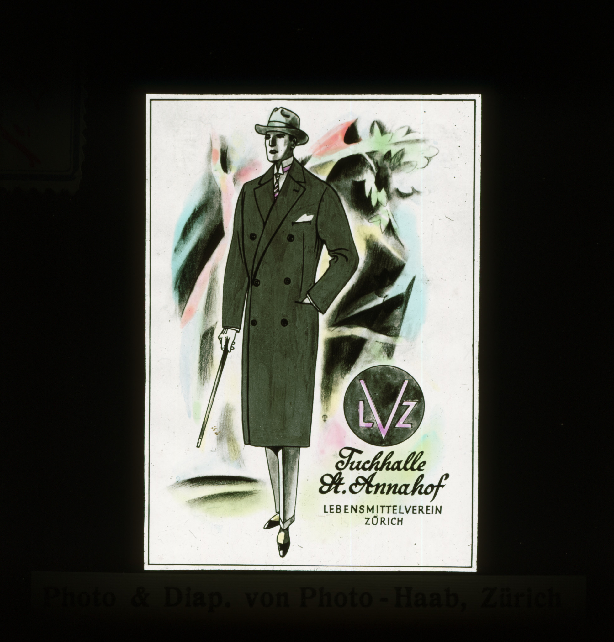 Dia: Werbung für Tuchhalle St. Annahof des LVZ: Eleganter Herr.