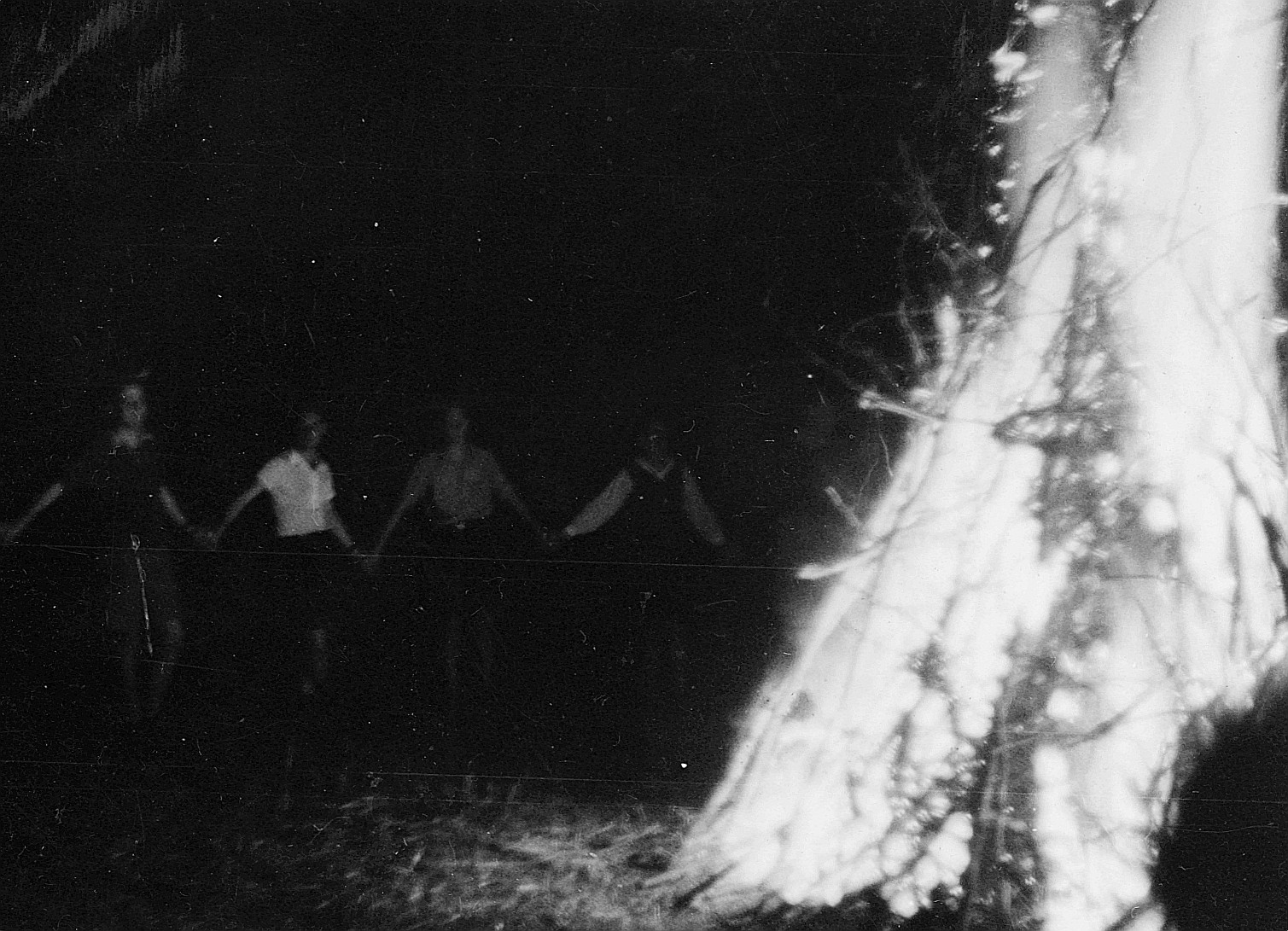 Funken an einer Landsgemeinde (der Wandervögel): Wandervögel bilden einen Kreis und halten sich Hand bei der Hand um den Lagerfeuer