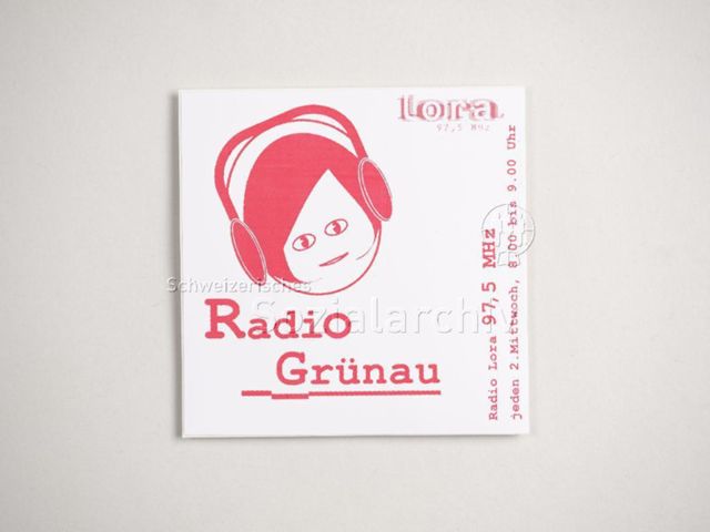 Kleber "Radio Grünau, Radio LoRa 97,5 MHz", Zürich, um 2000