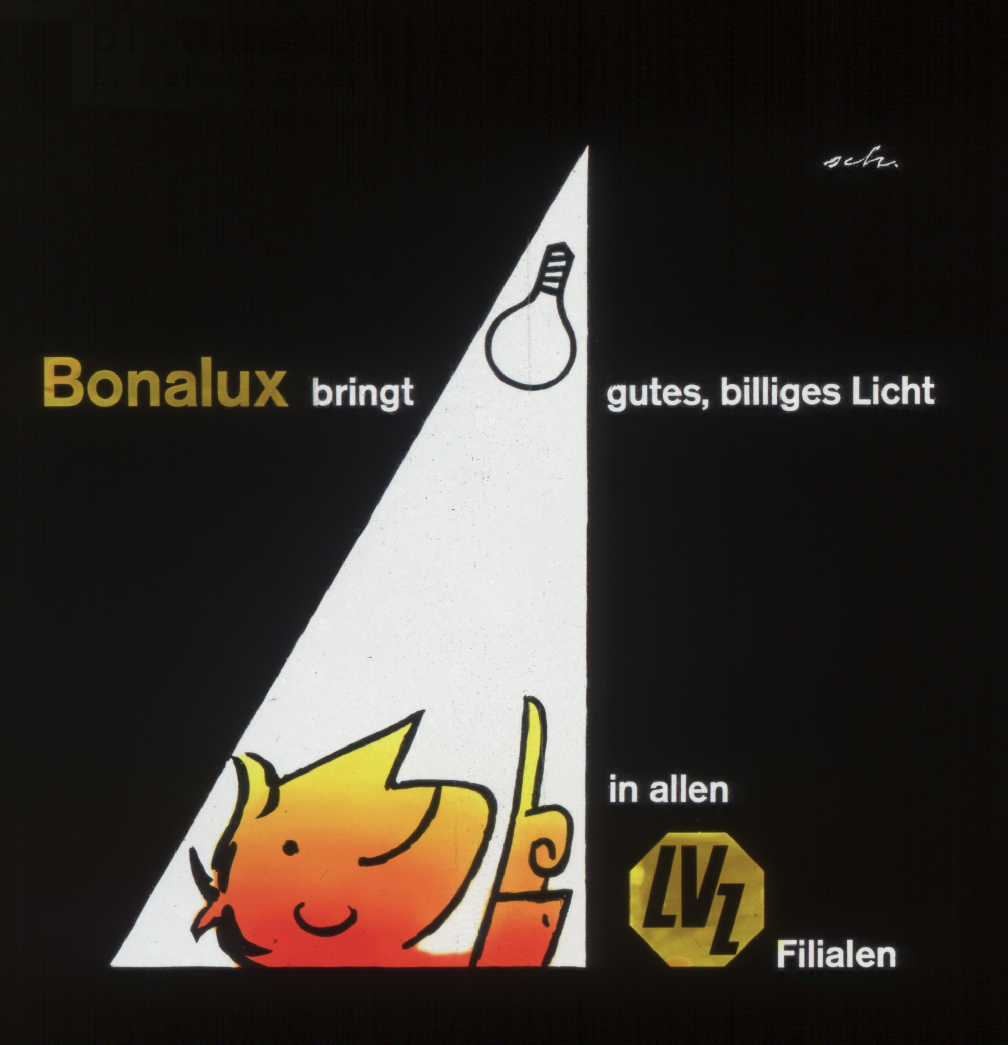 Comic-Figur im Schein einer Glühbirne: "Bonalux bringt gutes, billiges Licht - In allen LVZ Fillialen"